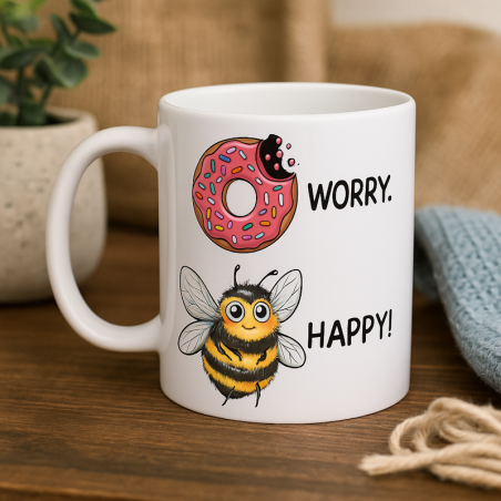 Donut Worry Bee Happy – 11 oz Ceramic Coffee Mug