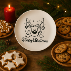 Southern Christmas Engraved Plate – 10.5" Ceramic Reindeer Holiday Decor