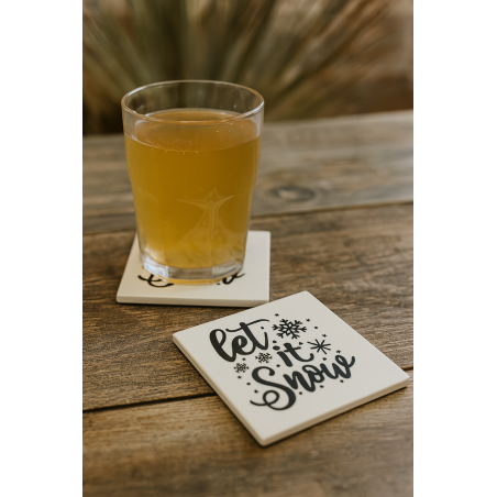 Southern “Let It Snow” Ceramic Coaster Set – Christmas Tile Coasters with Cork – Set of 4