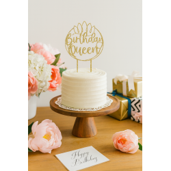 Gold Glitter Acrylic Cake Topper – Reusable Birthday Queen Decoration – Laser Cut