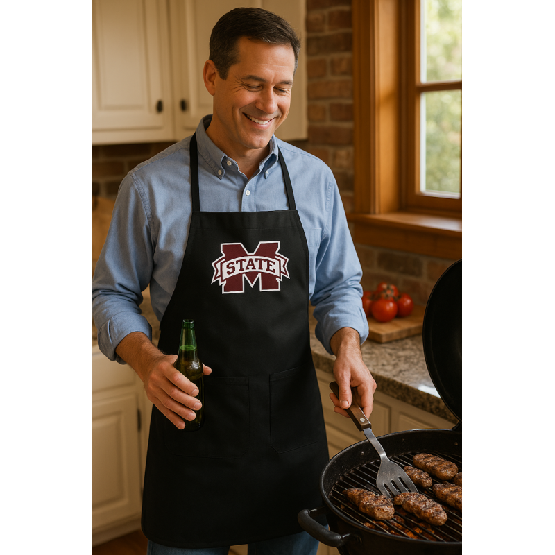 Mississippi State University Embroidered Black Apron | Waterproof BBQ Apron with Pockets – Dawg Gone Gifts