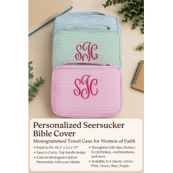 Personalized Seersucker Bible Cover – Monogrammed Travel Case for Women of Faith