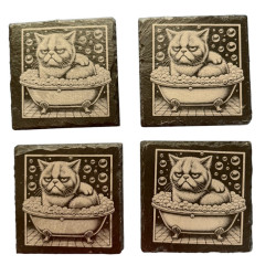 Laser Engraved Slate Coasters – Grump Cat Bubble Bath – Southern Gift Set of 4 (4x4)