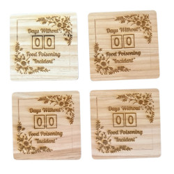 Days Without Food Poisoning Incident – Funny Wooden Coaster Set of 4 with Cork Backing