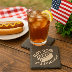 Hot Dog! It’s Summer – Laser Engraved Slate Coaster Set of 4 | Southern BBQ Gift