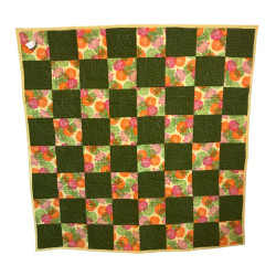 Handmade Baby Quilt – Green & Floral Checkerboard, 36x36 Flannel
