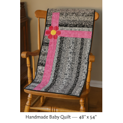 Handmade Lap Quilt – Black & White with Hot Pink Flower Accent, 48x54
