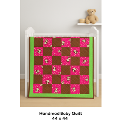 Handmade Baby Quilt – Monkey Print Patchwork, 44x44 Cotton Blanket