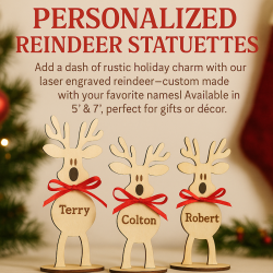 Personalized Reindeer Statuettes – Custom Laser Engraved Holiday Décor | Dawg Gone Gifts