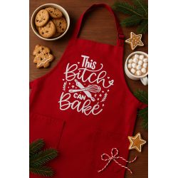 Funny Embroidered Apron – “This Bitch Can Bake” | Cotton Apron with Pockets – Unisex Kitchen Gift