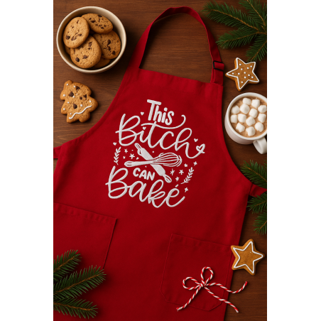 Funny Embroidered Apron – “This Bitch Can Bake” | Cotton Apron with Pockets – Unisex Kitchen Gift