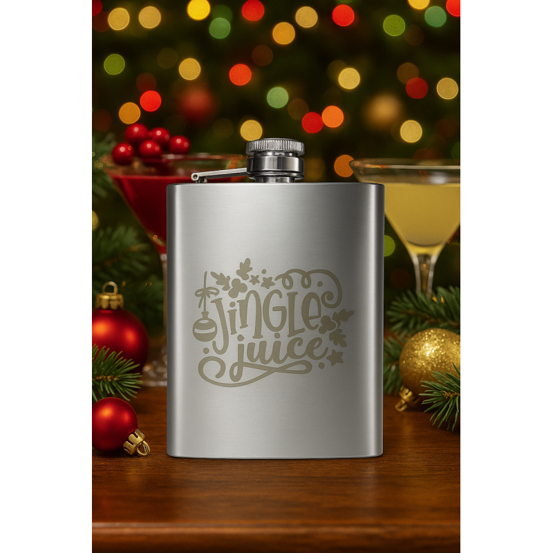 Jingle Juice Stainless Steel Flask – 8 oz Laser Engraved Holiday Flask | Funny Christmas Party Gift