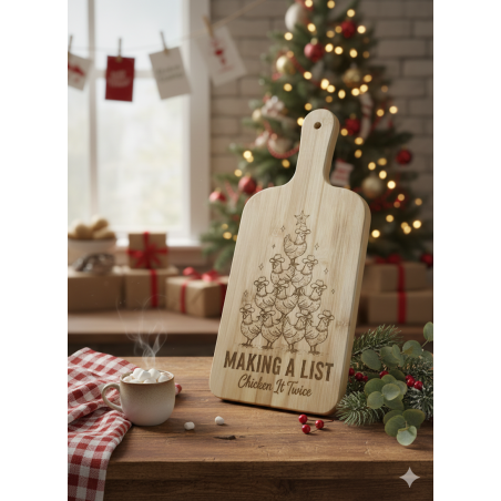 Funny Christmas Bamboo Cutting Board – Making A List, Chicken It Twice