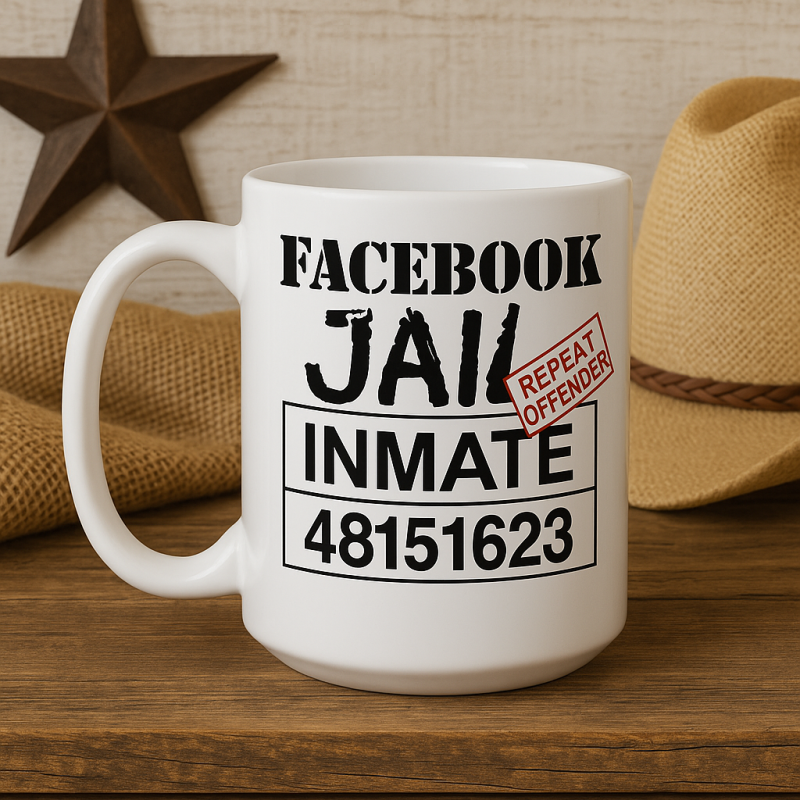 Funny Facebook Jail Mug – 15 oz Southern Humor Coffee Cup