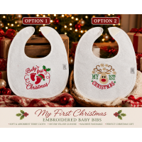 My First Christmas Embroidered Baby Bib – White Terry Cloth Infant Feeding Bib