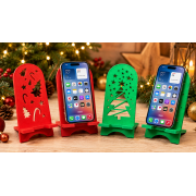 3D Printed Red Christmas Phone Stand – Candy Cane & Christmas Tree Design