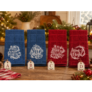 Embroidered Christmas Kitchen Towel – Red or Blue – Choice of 4 Designs