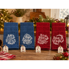 Embroidered Christmas Kitchen Towel – Red or Blue – Choice of 4 Designs Embroidered Christmas Kitchen Towel – Red or Blue – Choice of 4 Designs