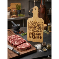 OMG, She Has a Knife Laser Engraved Bamboo Cutting Board