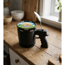 3D Printed Black Gun-Shaped Ice Cream Pint Holder with Spoon Holder
