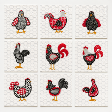 Set of 9 Quilted Chicken Appliqué Quilt Block Sandwiches – Approximately 7.5" Square Set of 9 Quilted Chicken Appliqué Quilt Block Sandwiches – Approximately 7.5" Square