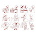 Set of 12 Thanksgiving Redwork Embroidered Quilt Blocks – 9.5" Squares