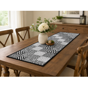 Handmade Machine-Quilted Black & White Patchwork Table Runner – 18" x 52"