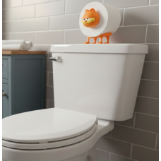 Orange Cartoon Cat-Inspired 3D Printed Toilet Paper Holder